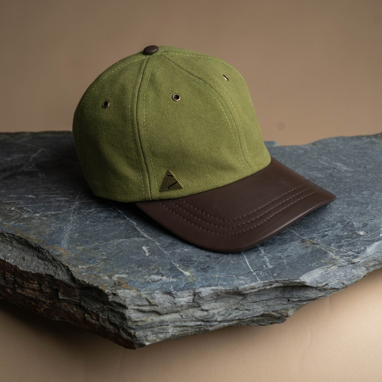Fujikinbai Olive Baseball Cap - Leather & Brass