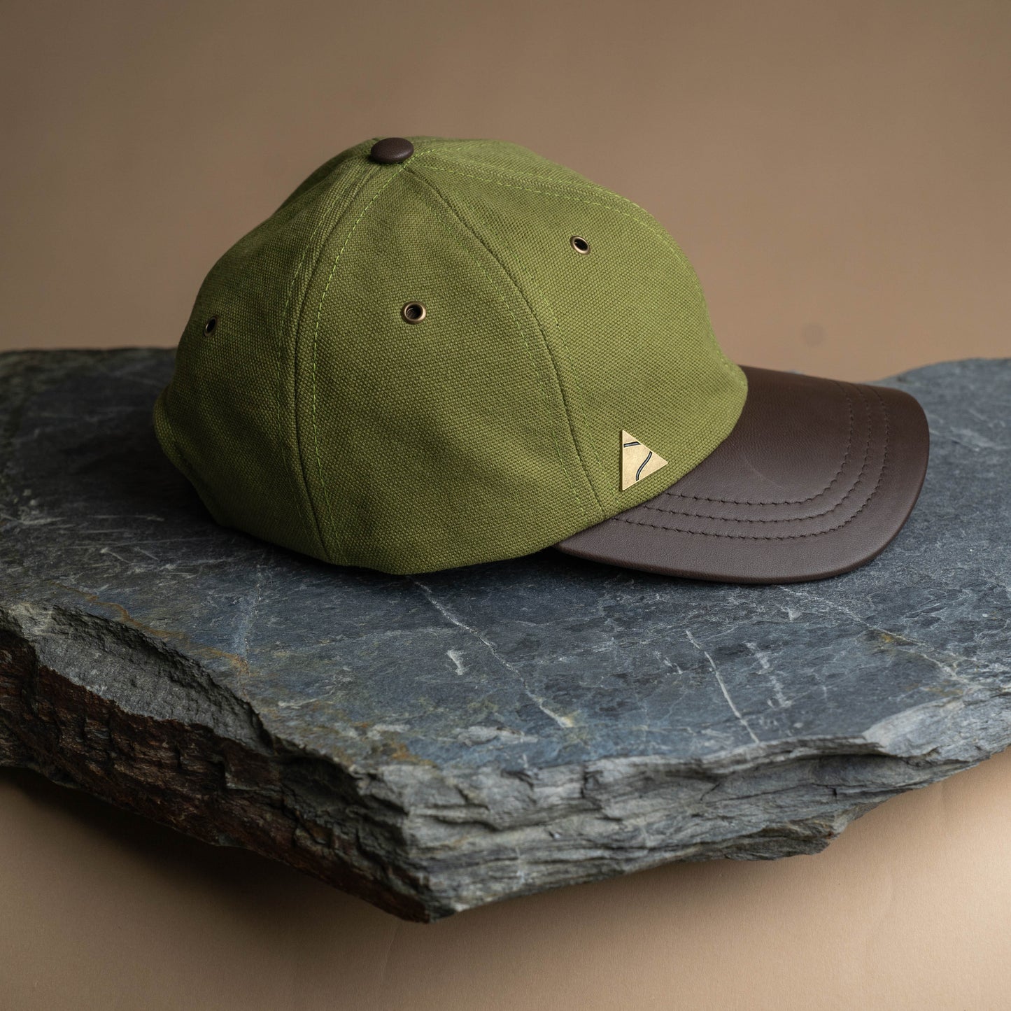 Fujikinbai Olive Baseball Cap - Leather & Brass