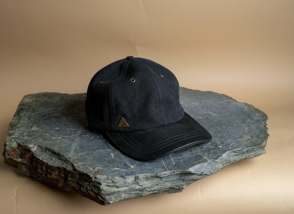 Fujikinbai Black Baseball Cap - Leather & Brass