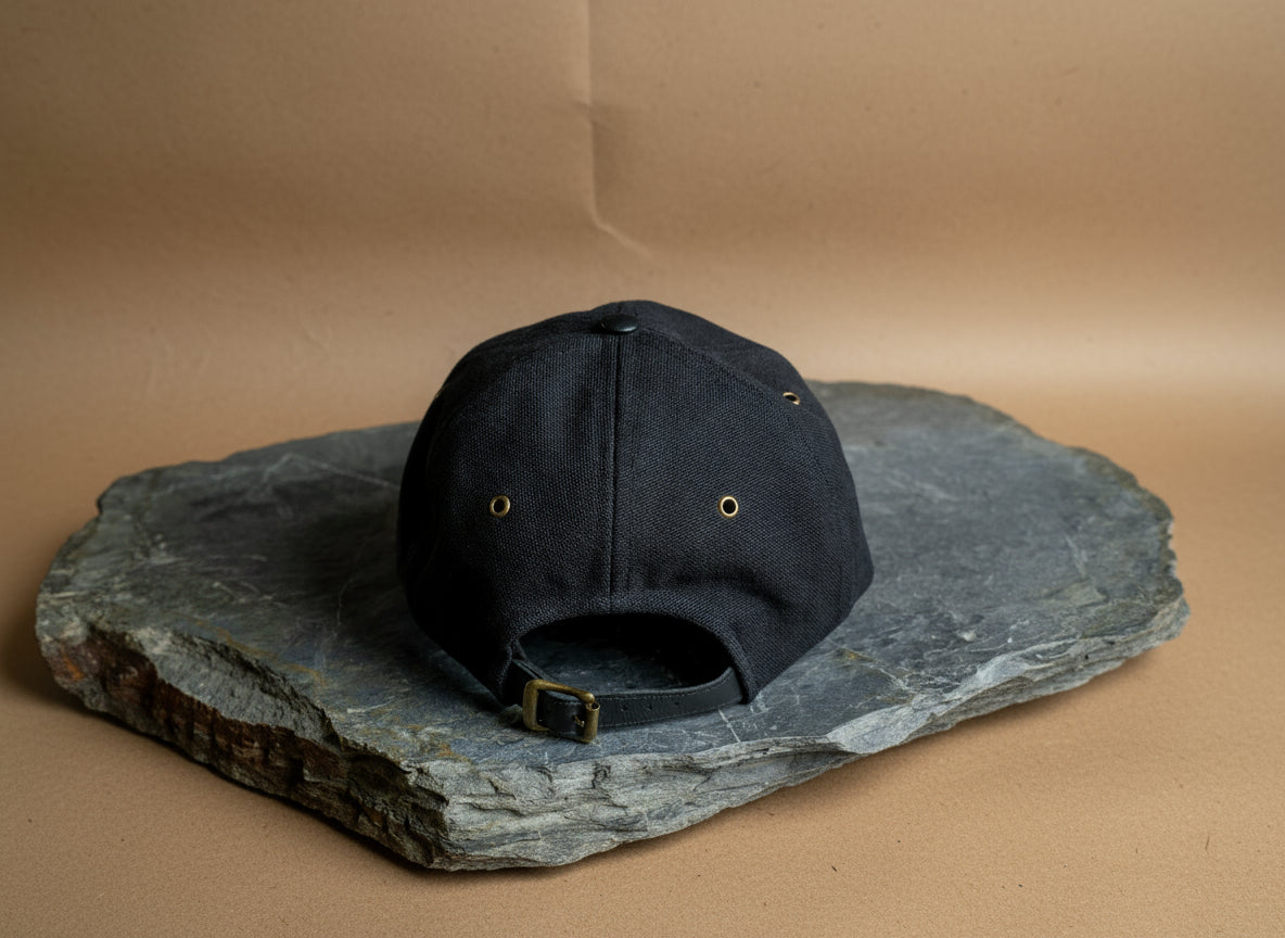 Fujikinbai Black Baseball Cap - Leather & Brass