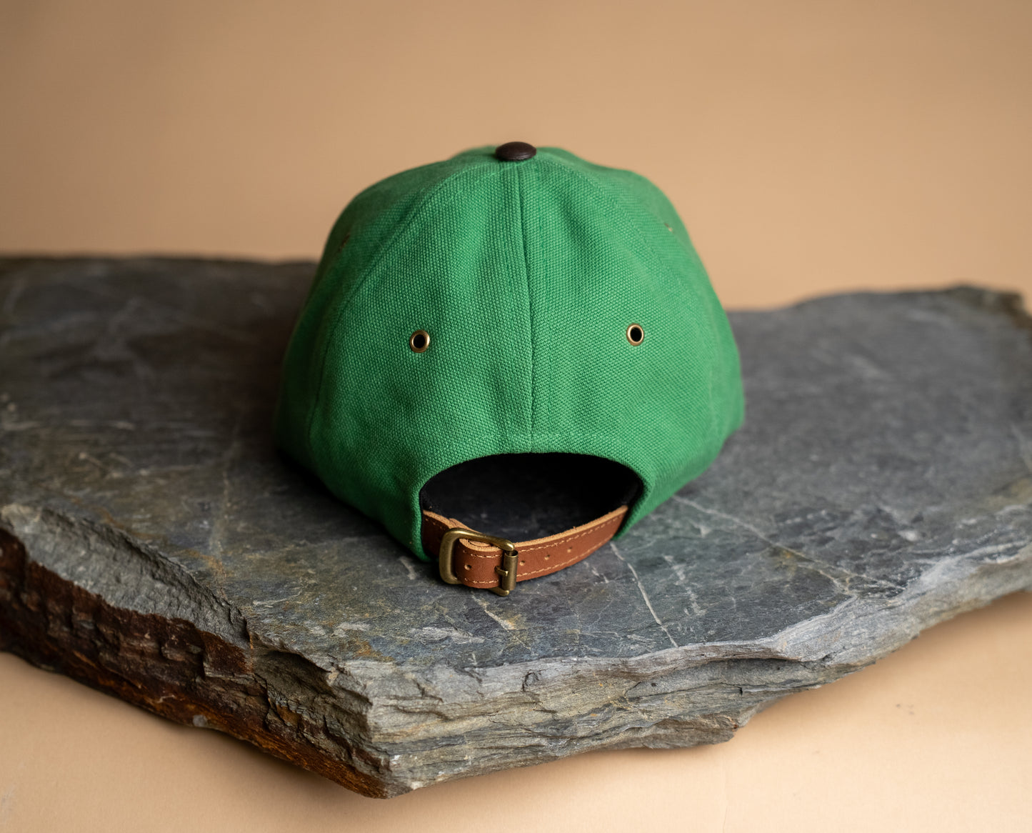Fujikinbai Embroidered Leather Cap - Kākāriki Green