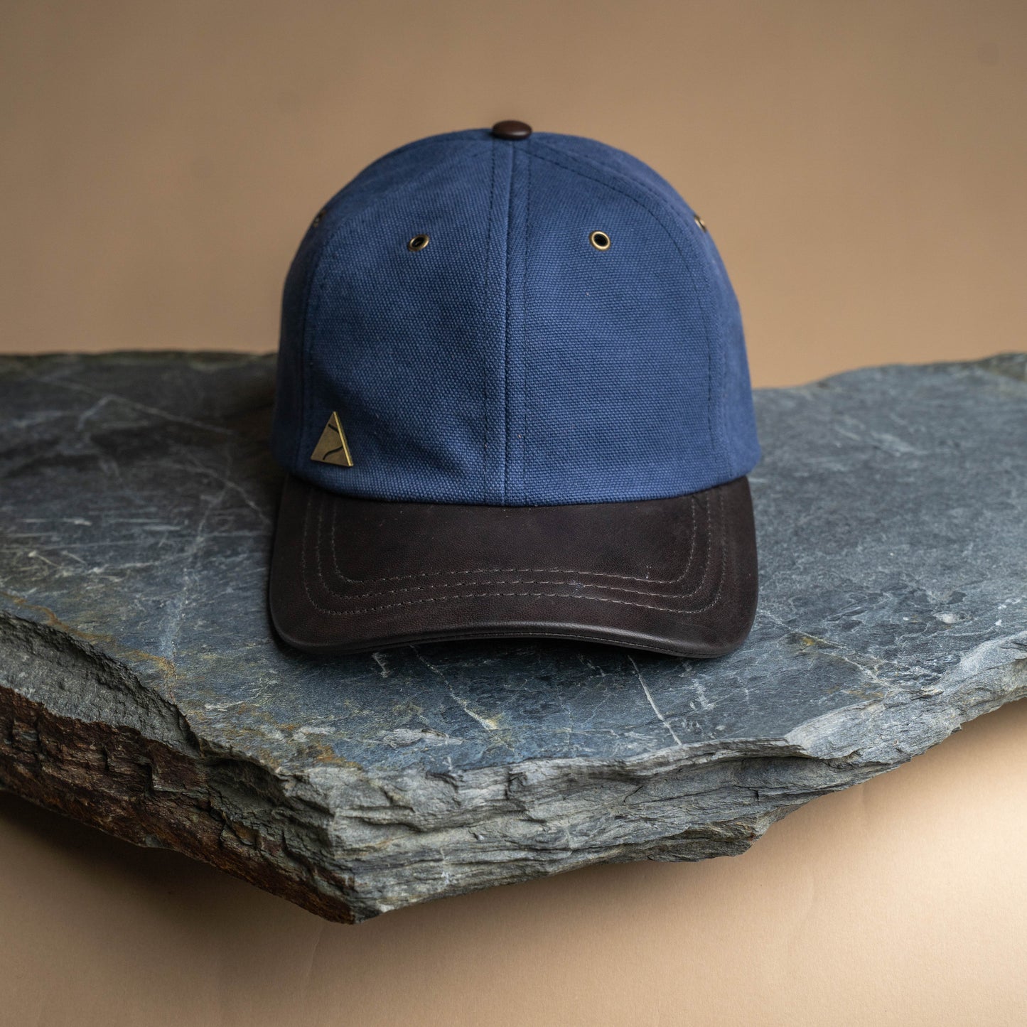 Fujikinbai Deep Tasman Navy Baseball Cap - Leather & Brass