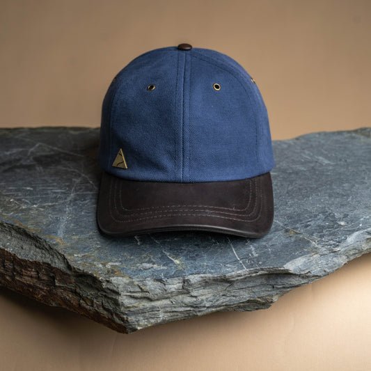 Fujikinbai Deep Tasman Navy Baseball Cap - Leather & Brass