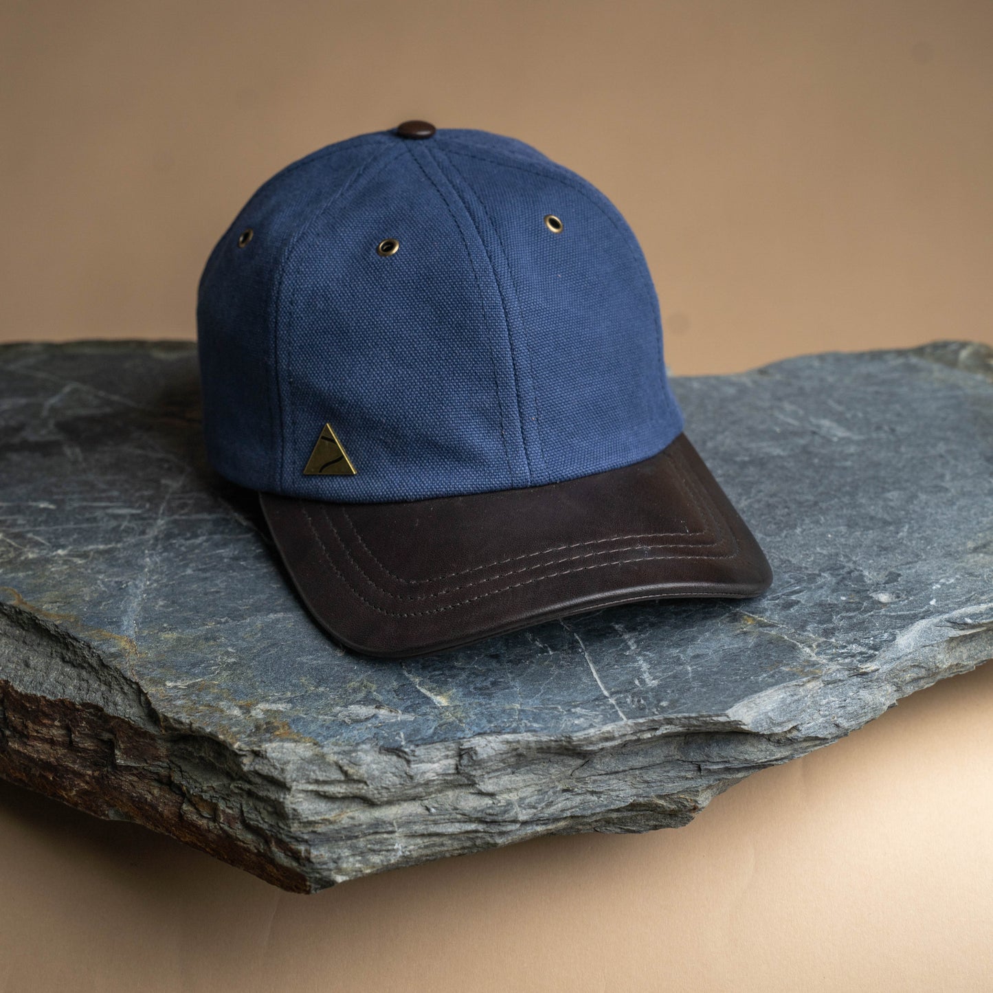 Fujikinbai Deep Tasman Navy Baseball Cap - Leather & Brass