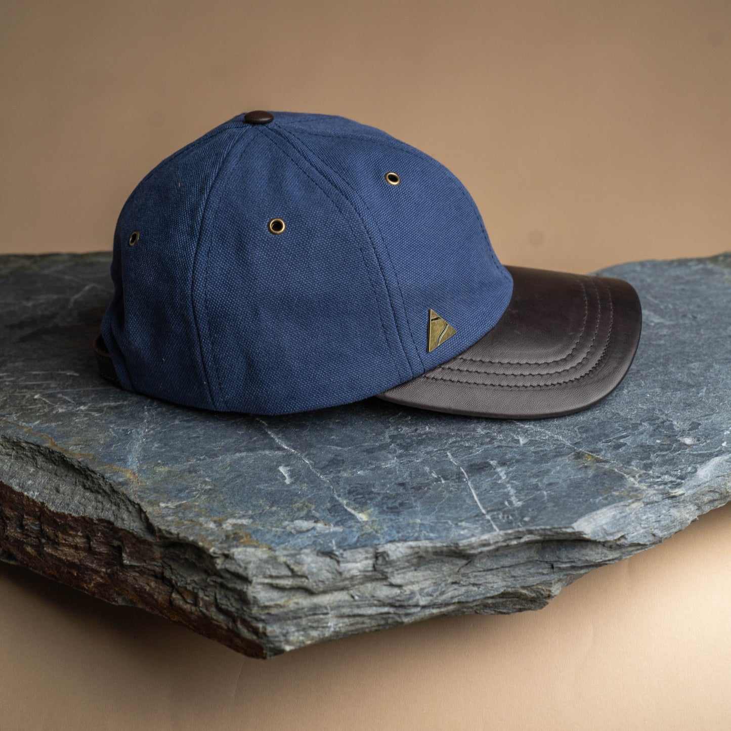 Fujikinbai Deep Tasman Navy Baseball Cap - Leather & Brass