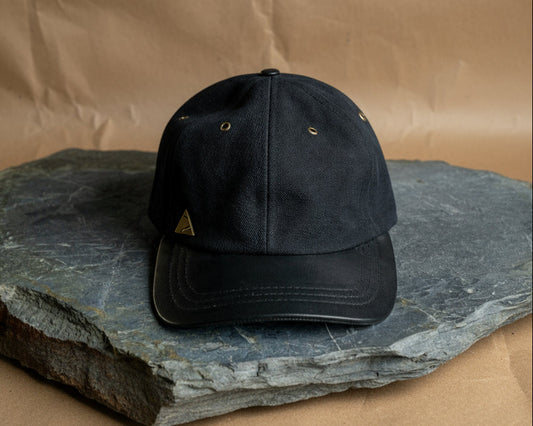 Fujikinbai Black Baseball Cap - Leather & Brass