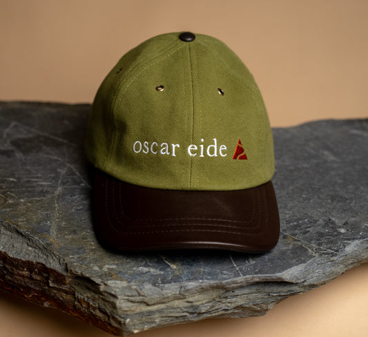 Fujikinbai Embroidered Leather Cap - Olive