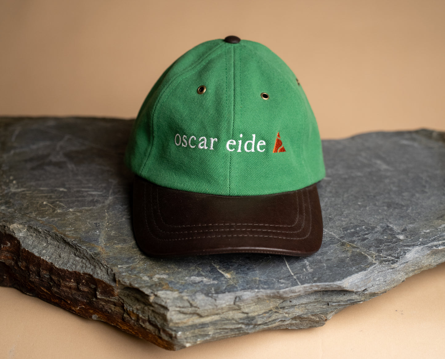 Fujikinbai Embroidered Leather Cap - Kākāriki Green